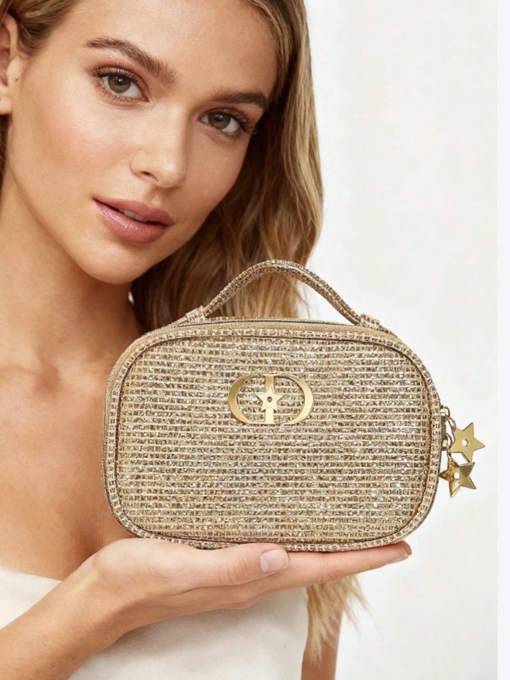 New in Box Dior GWP Gold Metallic Woven Top-Handle Cosmetic Bag Holiday 2025